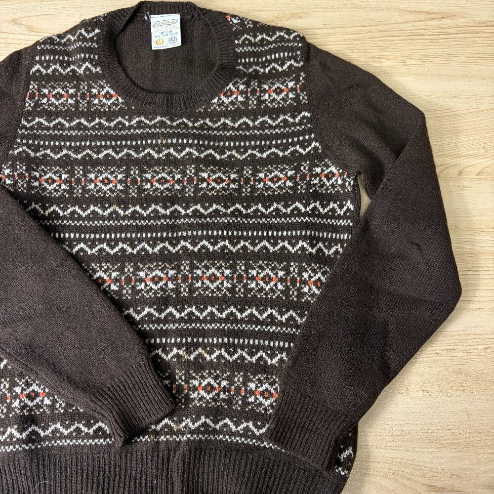 Vintage St Michael Wool Sweater Size 14 Boys Brown Pattern Outdoors